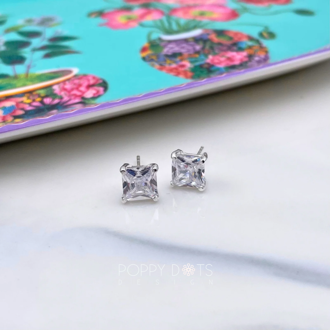 Sterling Silver & Cubic Zirconia Square Studs