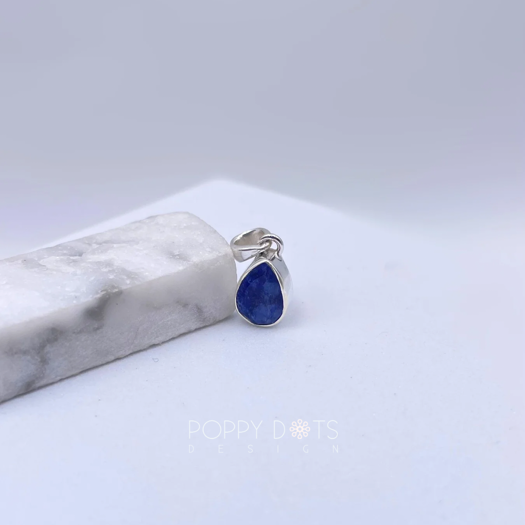 Sterling Silver Teardrop Blue Sapphire Pendant