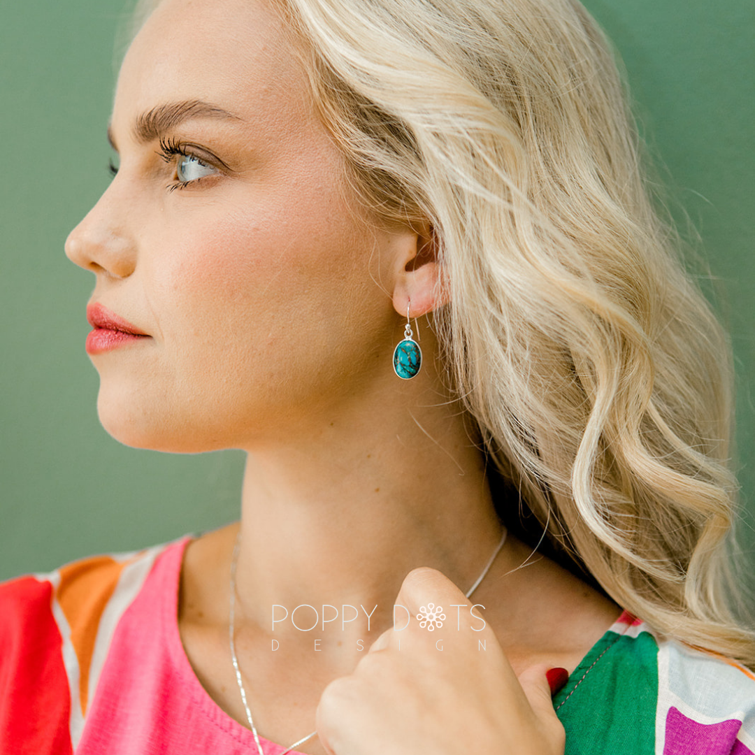 Sterling Silver Oval Copper Turquoise Earrings