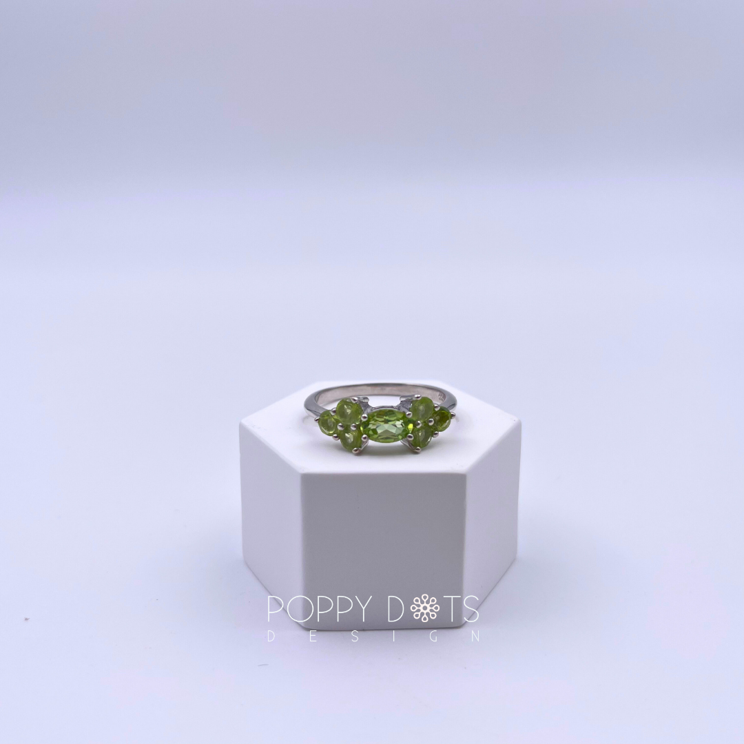 Sterling Silver Deluxe Cluster Peridot Ring