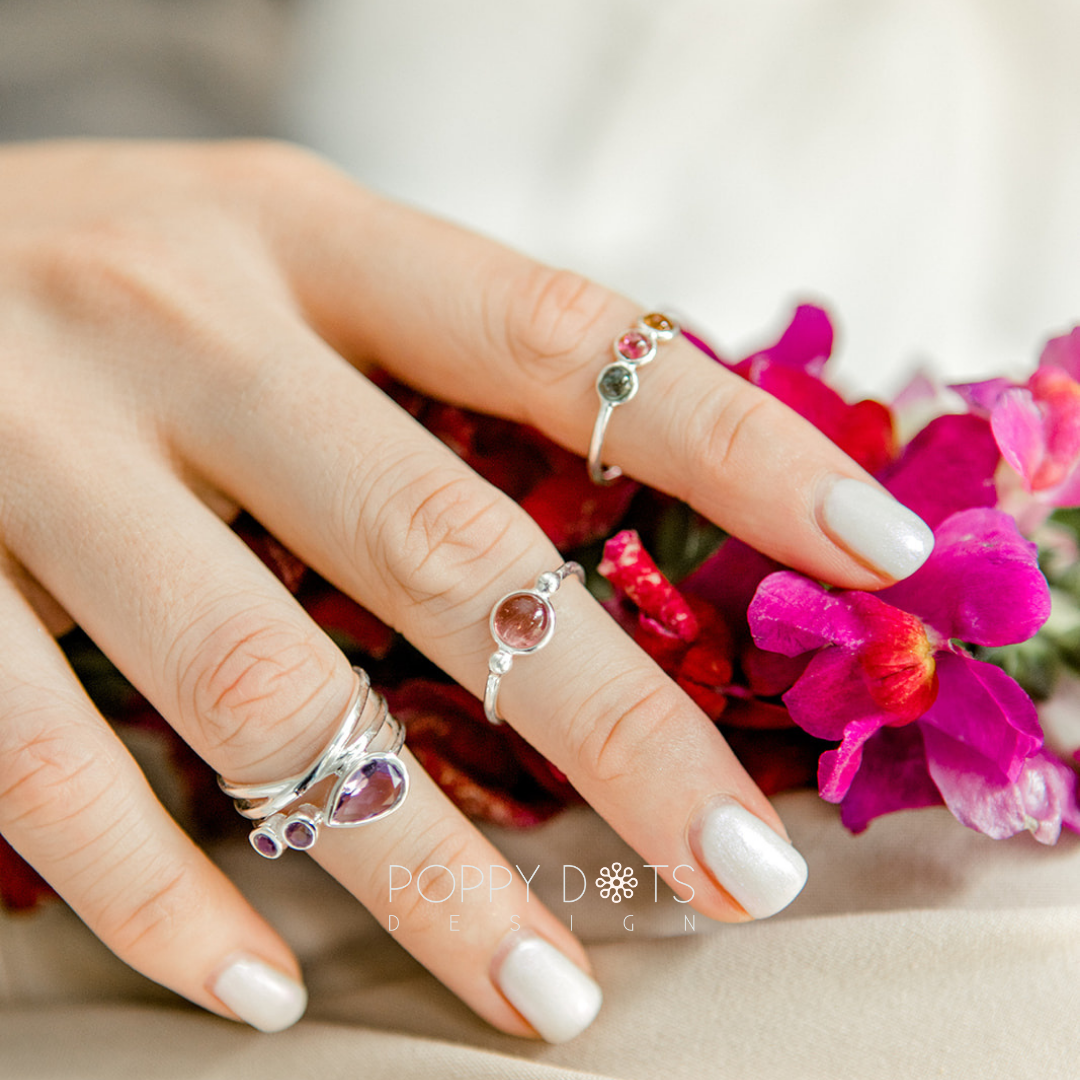 Sterling Silver Round Pink Tourmaline Ring