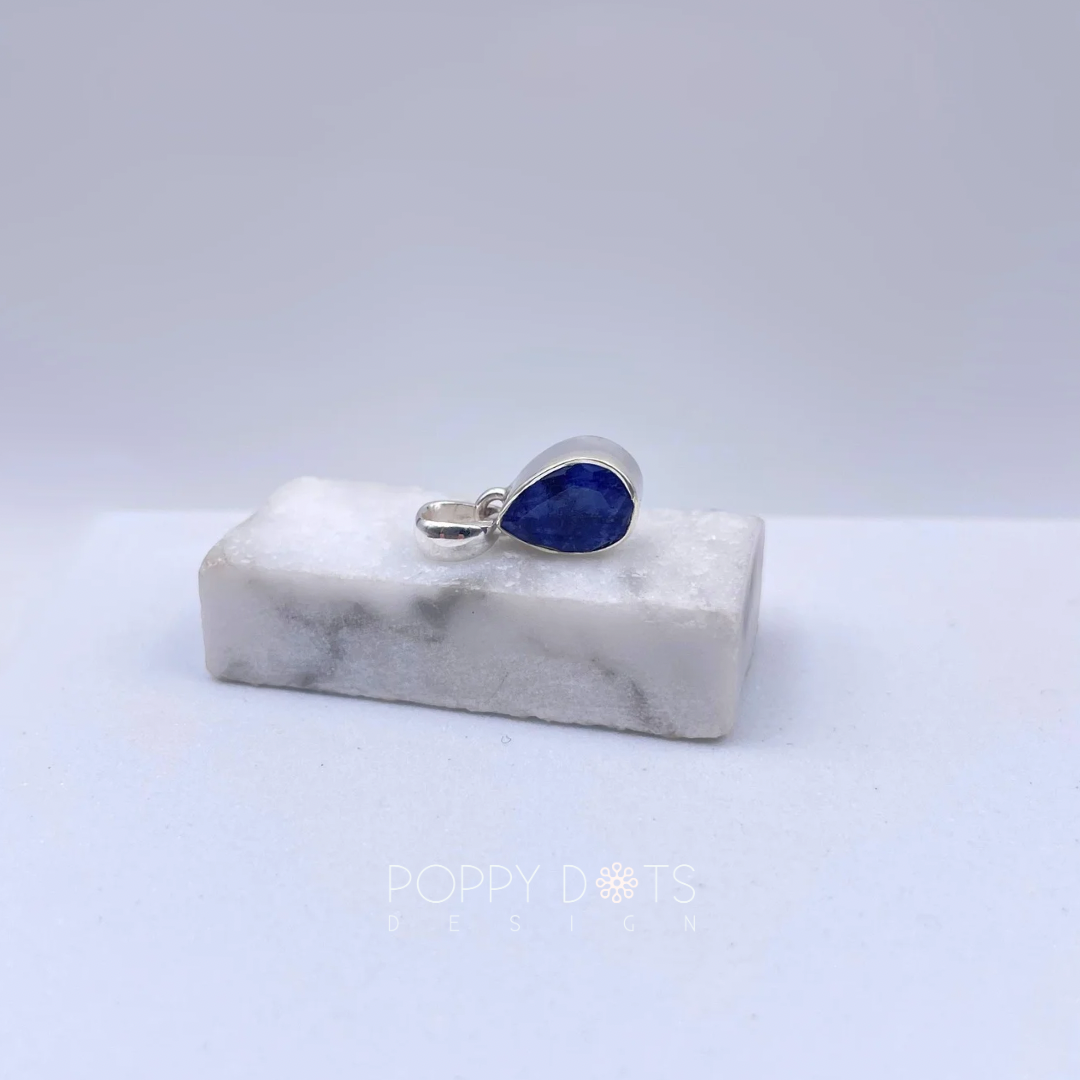 Sterling Silver Teardrop Blue Sapphire Pendant