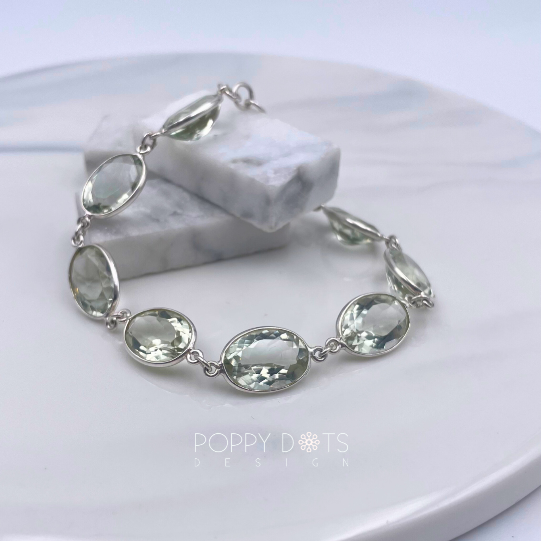 Sterling Silver Green Amethyst Oval Bracelet