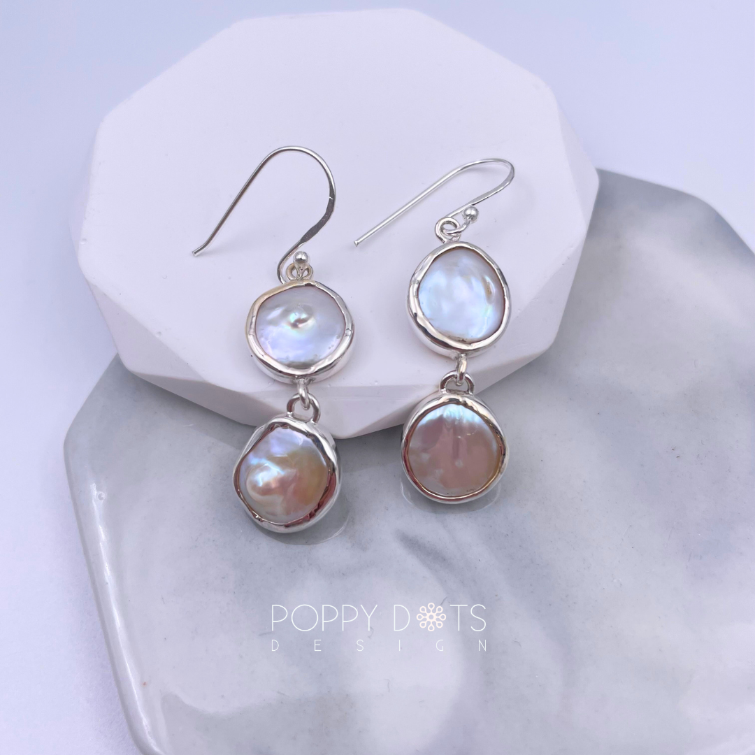 Luxurious Sterling Silver Double Coin Pearl Earrings