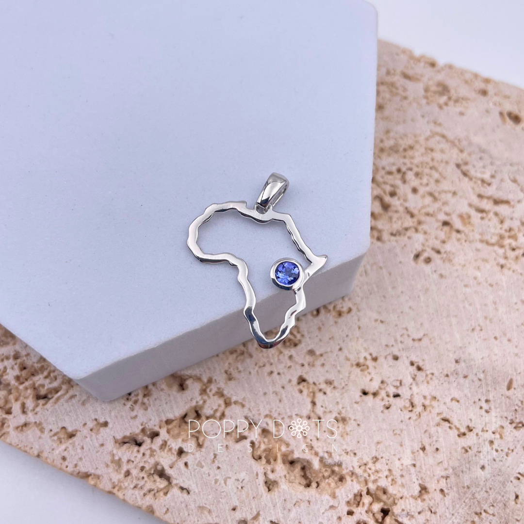 Sterling Silver Africa with Round Tanzanite Pendant