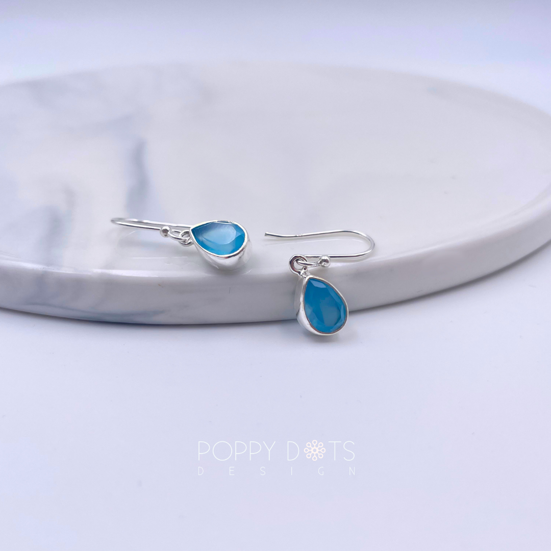 Sterling Silver Teardrop Blue Onyx Earrings