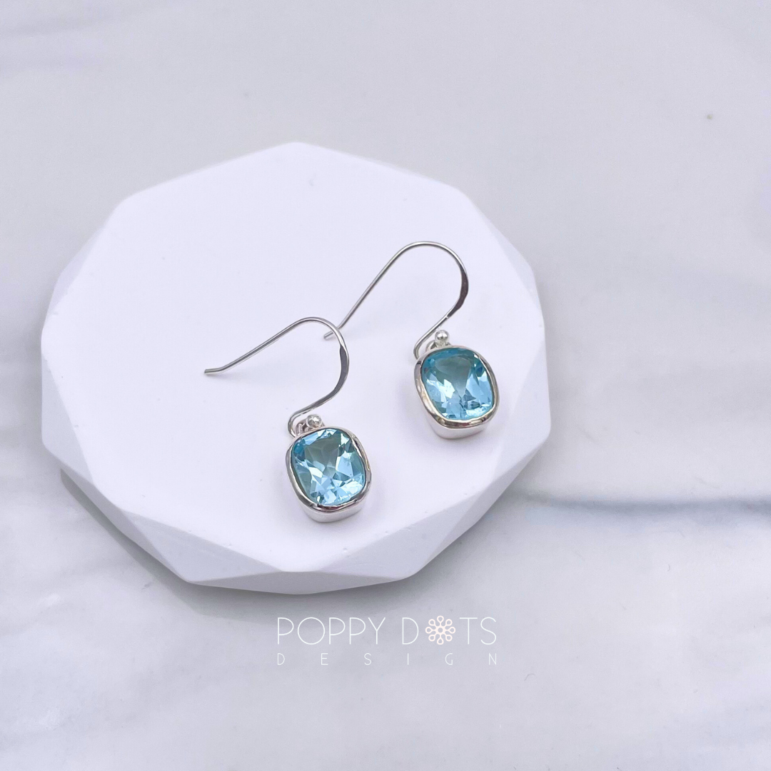 Deluxe Sterling Silver Blue Topaz Rectangular Earrings