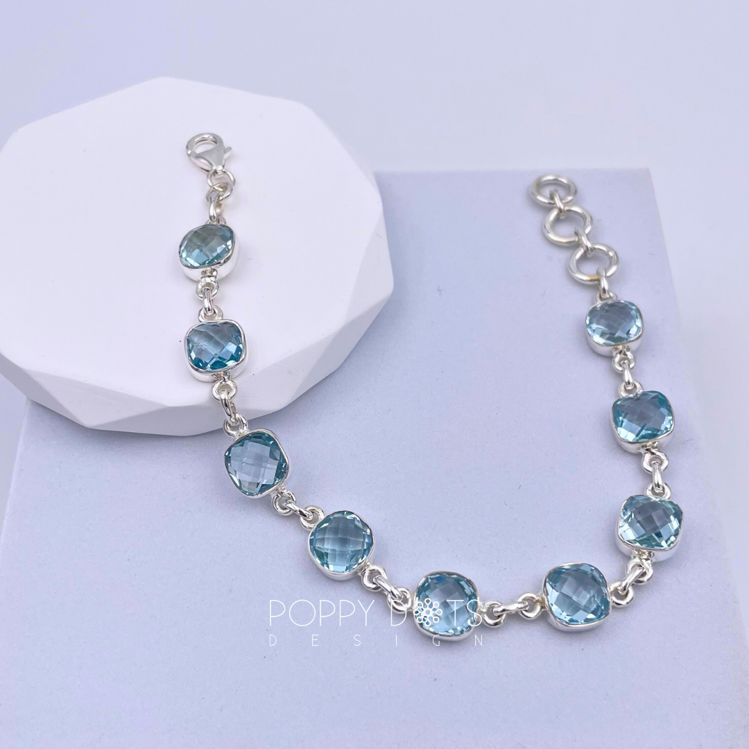 Deluxe Sterling Silver Blue Topaz Square Bracelet