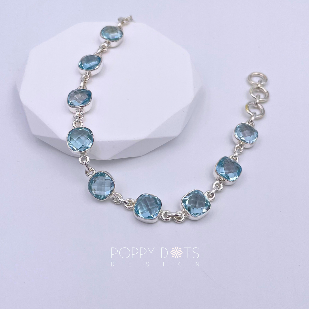 Deluxe Sterling Silver Blue Topaz Square Bracelet