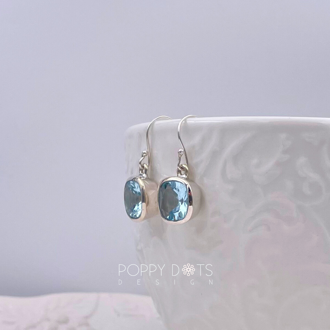 Deluxe Sterling Silver Blue Topaz Square Earrings