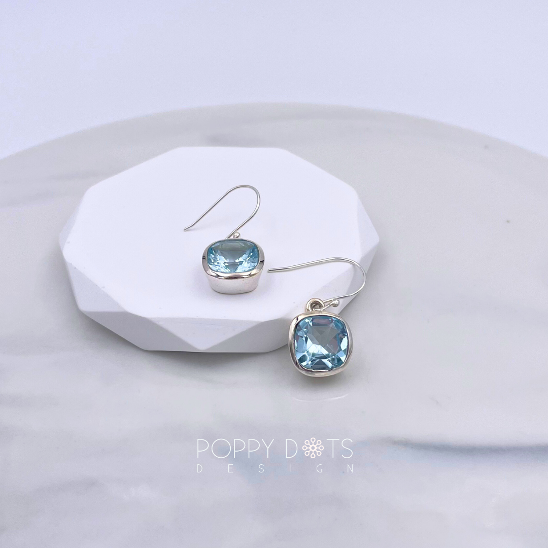 Deluxe Sterling Silver Blue Topaz Square Earrings