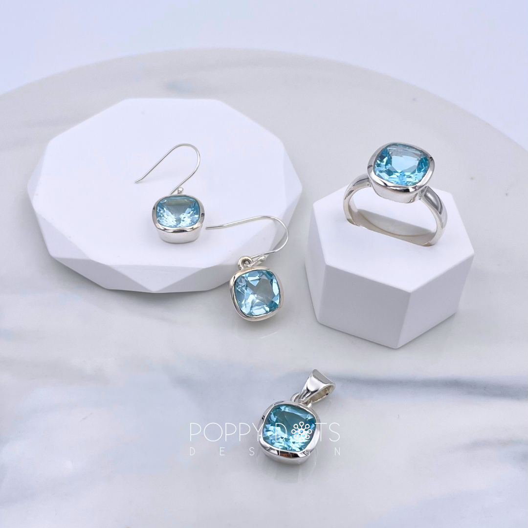 Deluxe Sterling Silver Blue Topaz Square Earrings