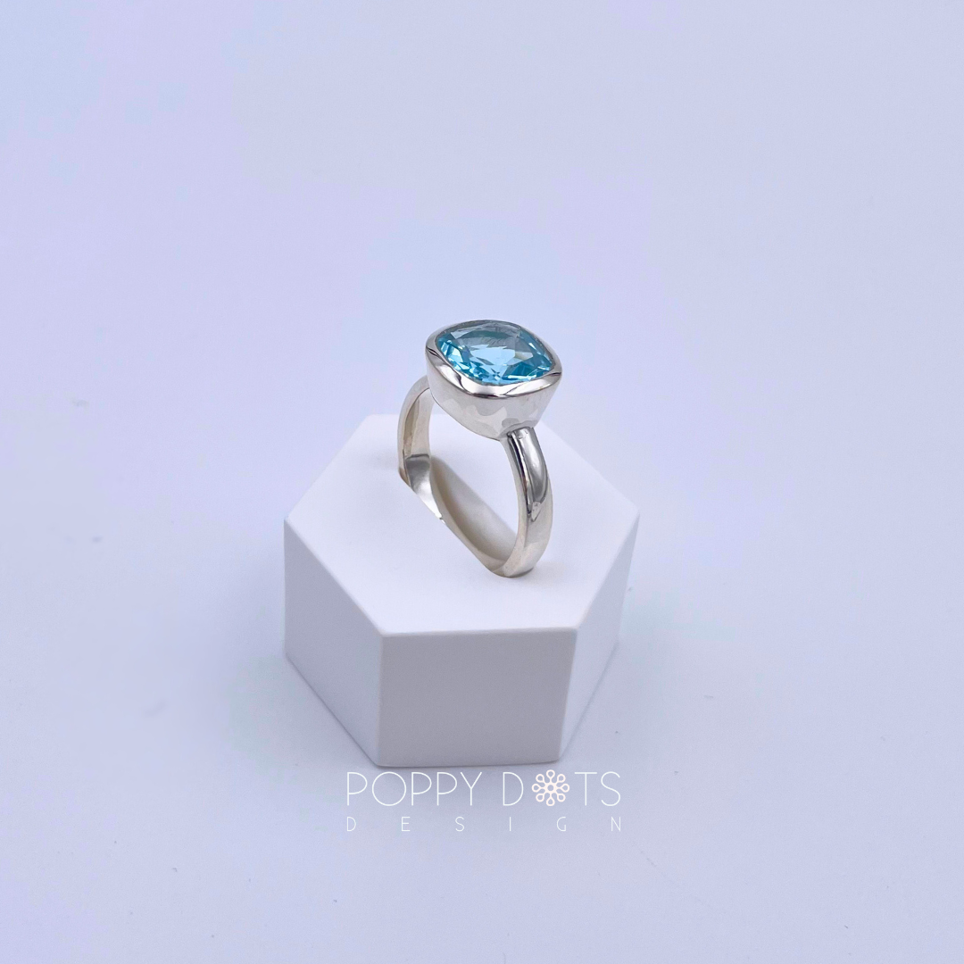 Deluxe Sterling Silver Blue Topaz Square Ring