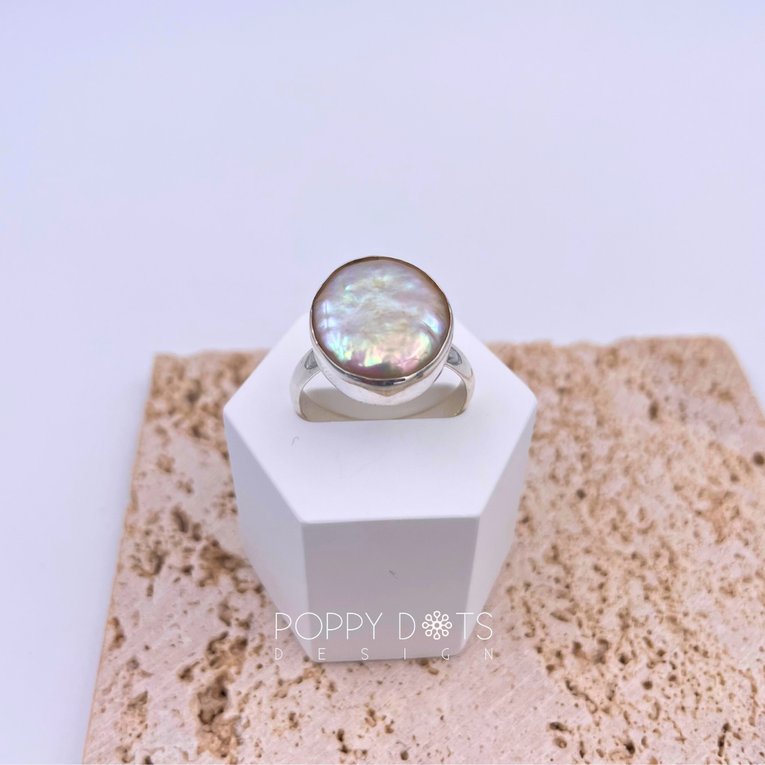 Sterling Silver Coin Pearl Ring