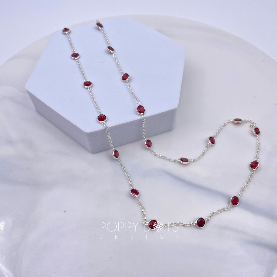 Sterling Silver Dainty Round Garnet Necklace