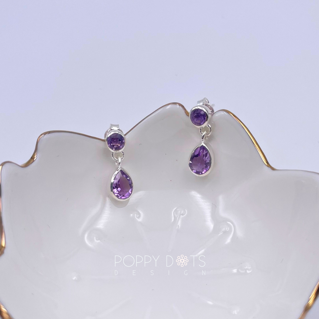 Sterling Silver Double Purple Amethyst Studs