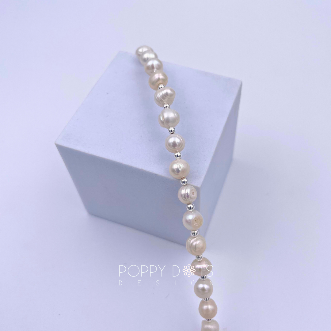 Freshwater Pearl and Sterling Silver Bead Bracelet