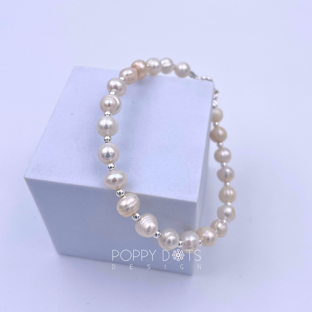 Freshwater Pearl and Sterling Silver Bead Bracelet