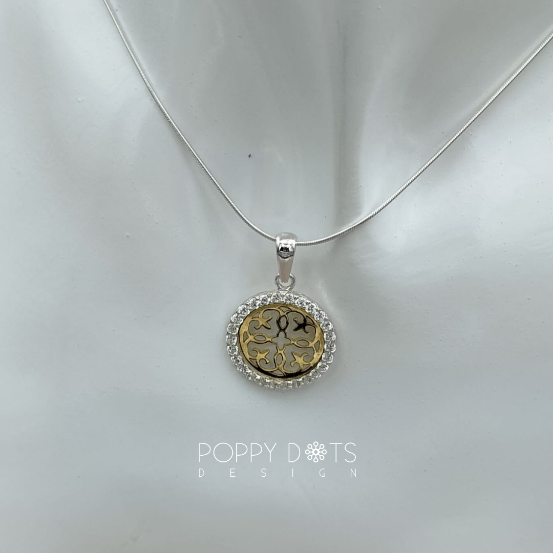 Sterling Silver Gold Plated Filigree Pendant with Zirconias