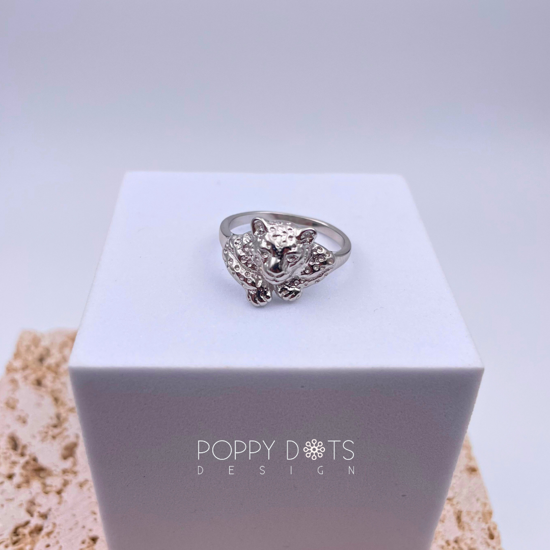 Sterling Silver Detailed Leopard Ring