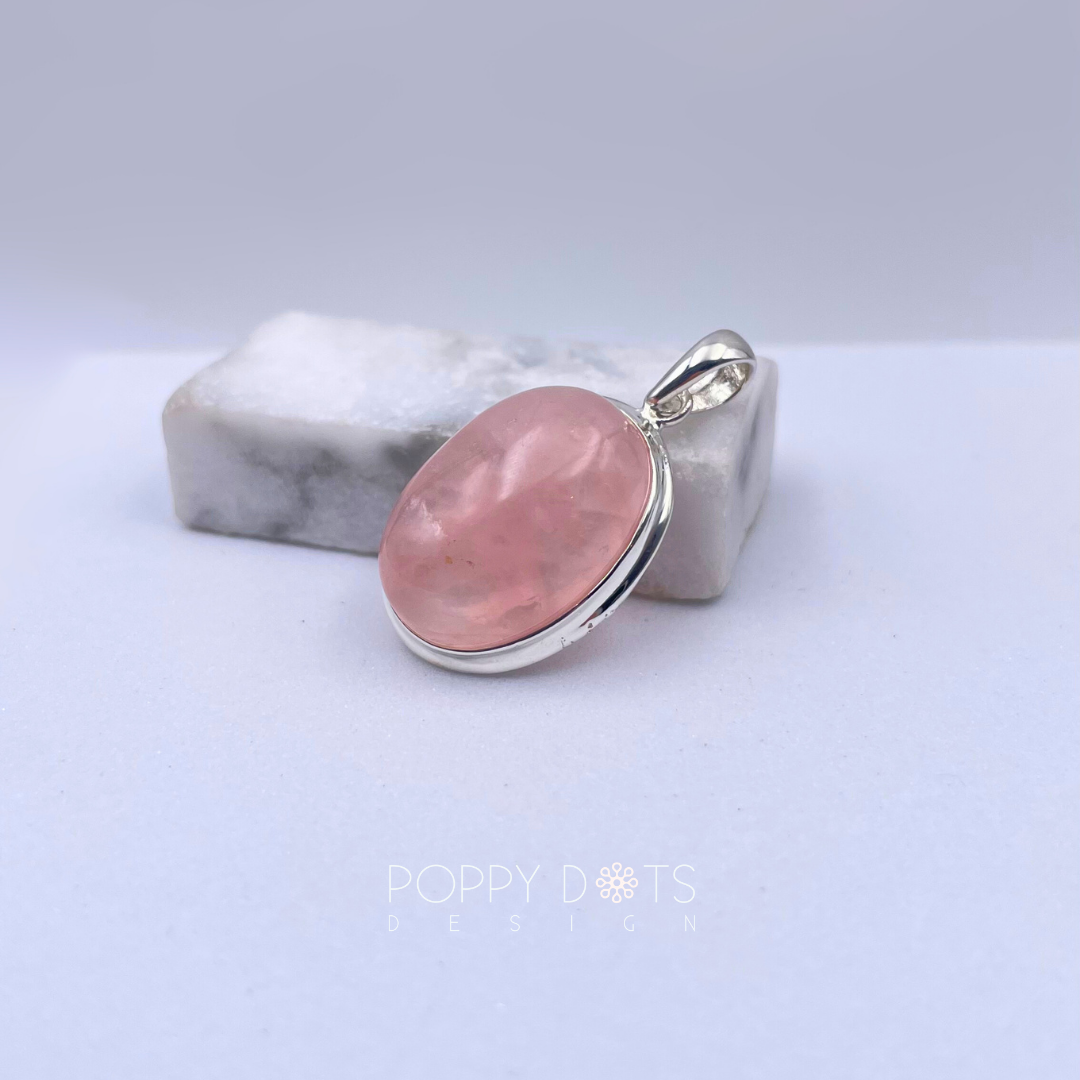 Sterling Silver Cab Oval Rose Quartz Pendant