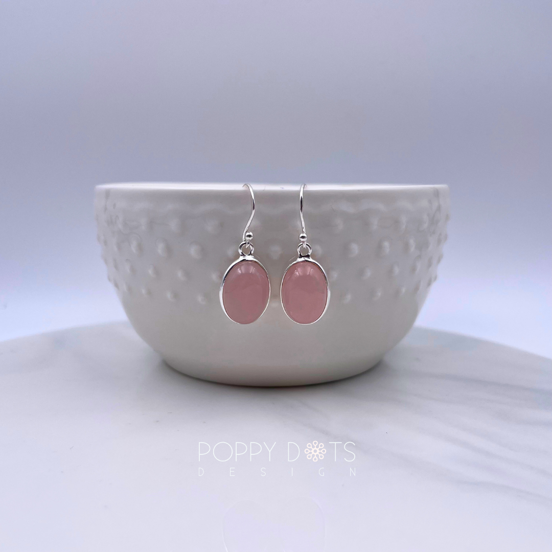 Sterling Silver Oval Cab Rose Quartz Earrings