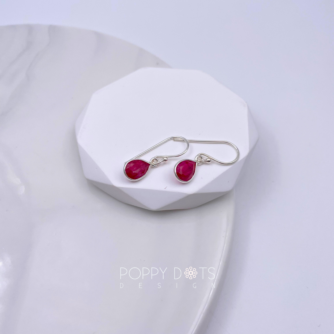 Sterling Silver Rubellite Teardrop Earrings