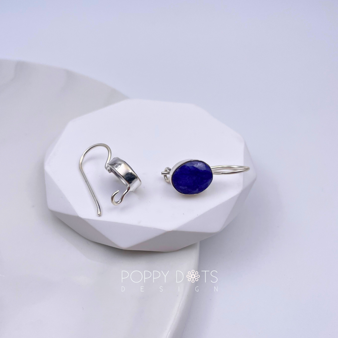 Luxurious Sterling Silver Oval Blue Sapphire Earrings