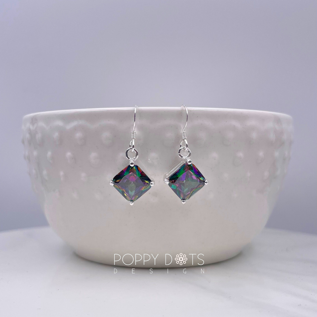 Sterling Silver & Square Mystic Topaz Earrings