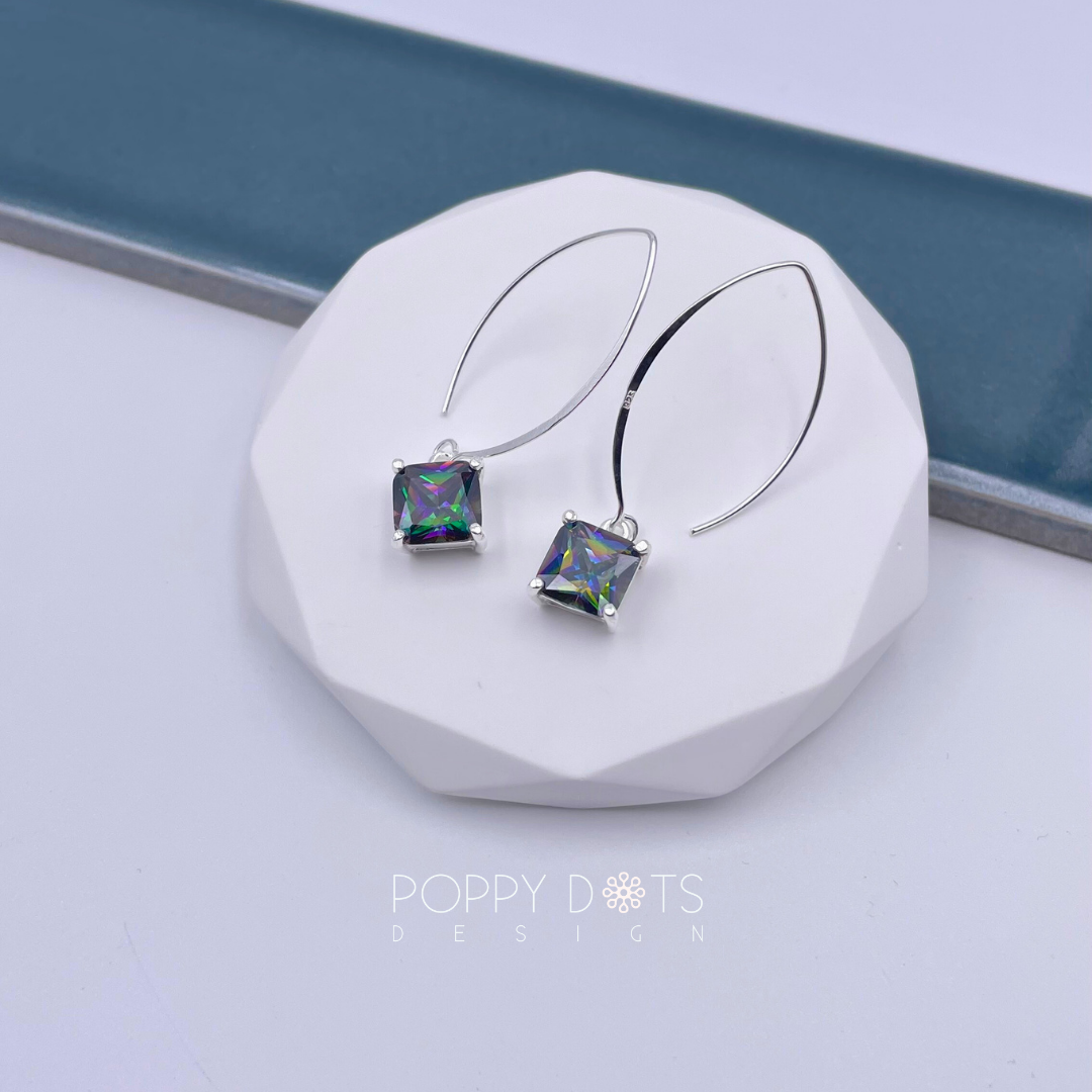 Sterling Silver Square Mystic Topaz Splendor Hook Earrings