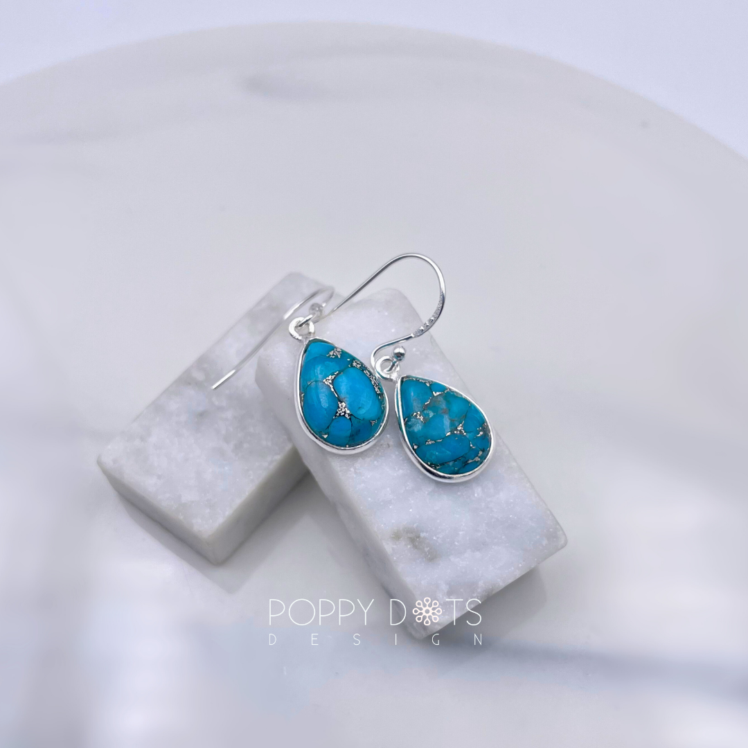 Sterling Silver Teardrop Copper Turquoise Earrings