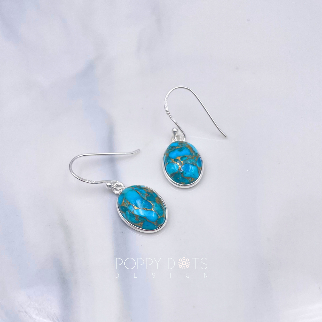 Sterling Silver Oval Copper Turquoise Earrings