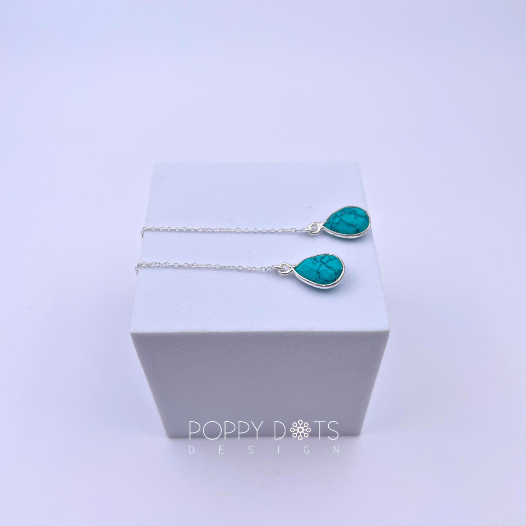 Sterling Silver Teardrop Turquoise Threader Earrings