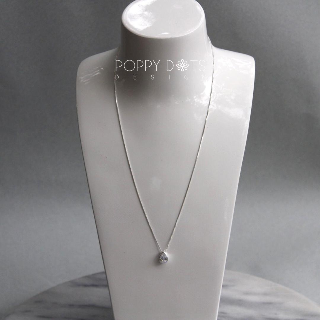 Sterling Silver & Teardrop Zirconia Necklace