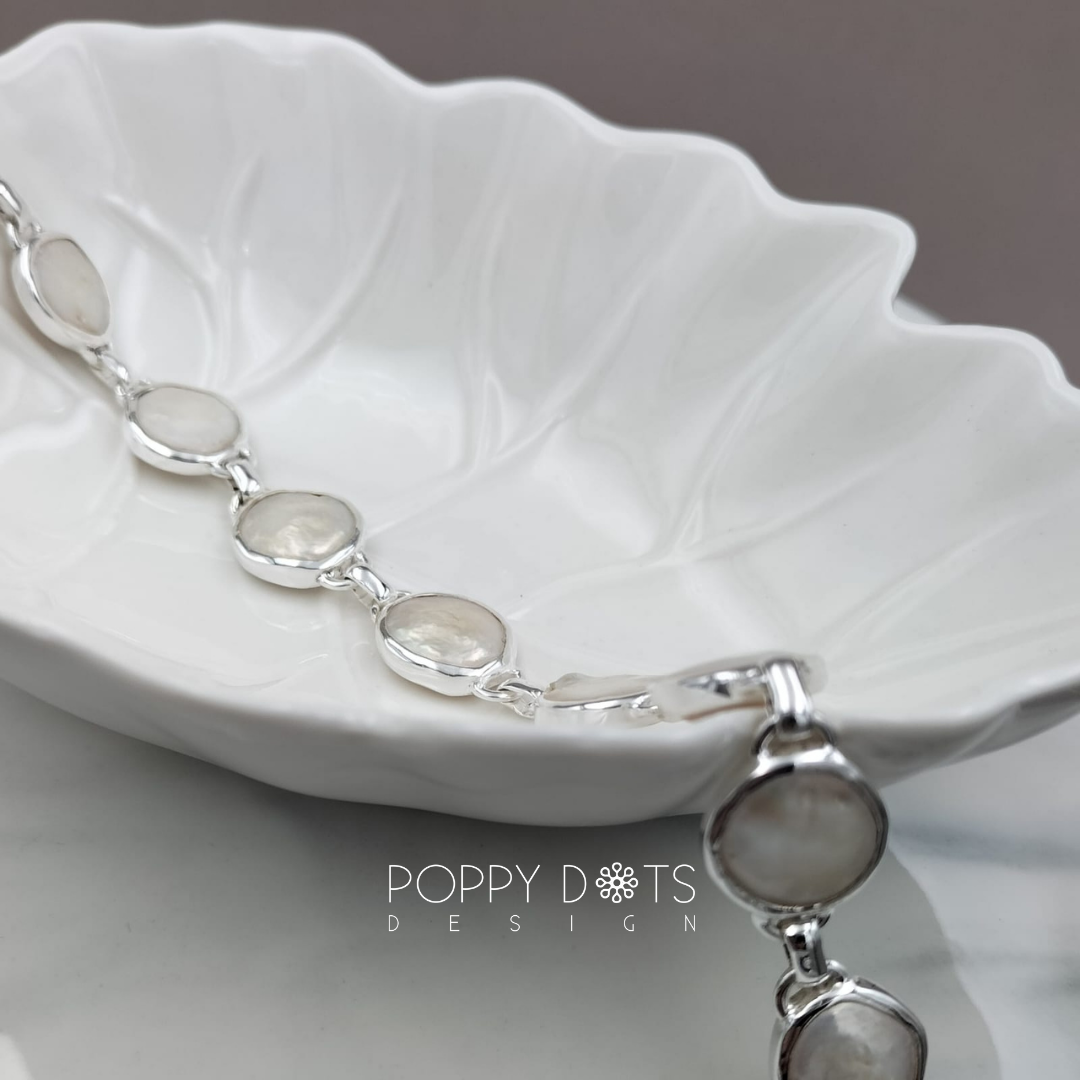 Luxurious Sterling Silver Coin Pearl Bracelet