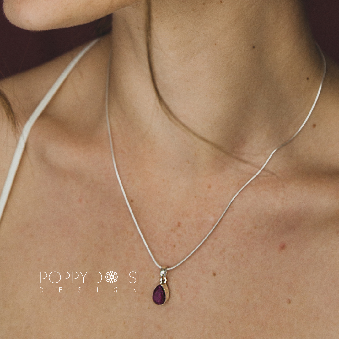 Sterling Silver Rubellite Teardrop Pendant