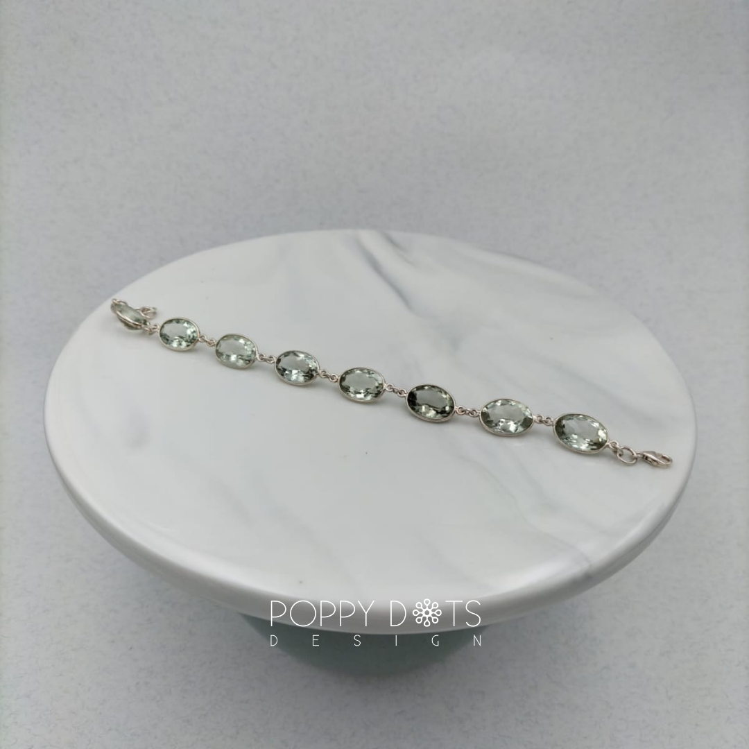 Sterling Silver Green Amethyst Oval Bracelet