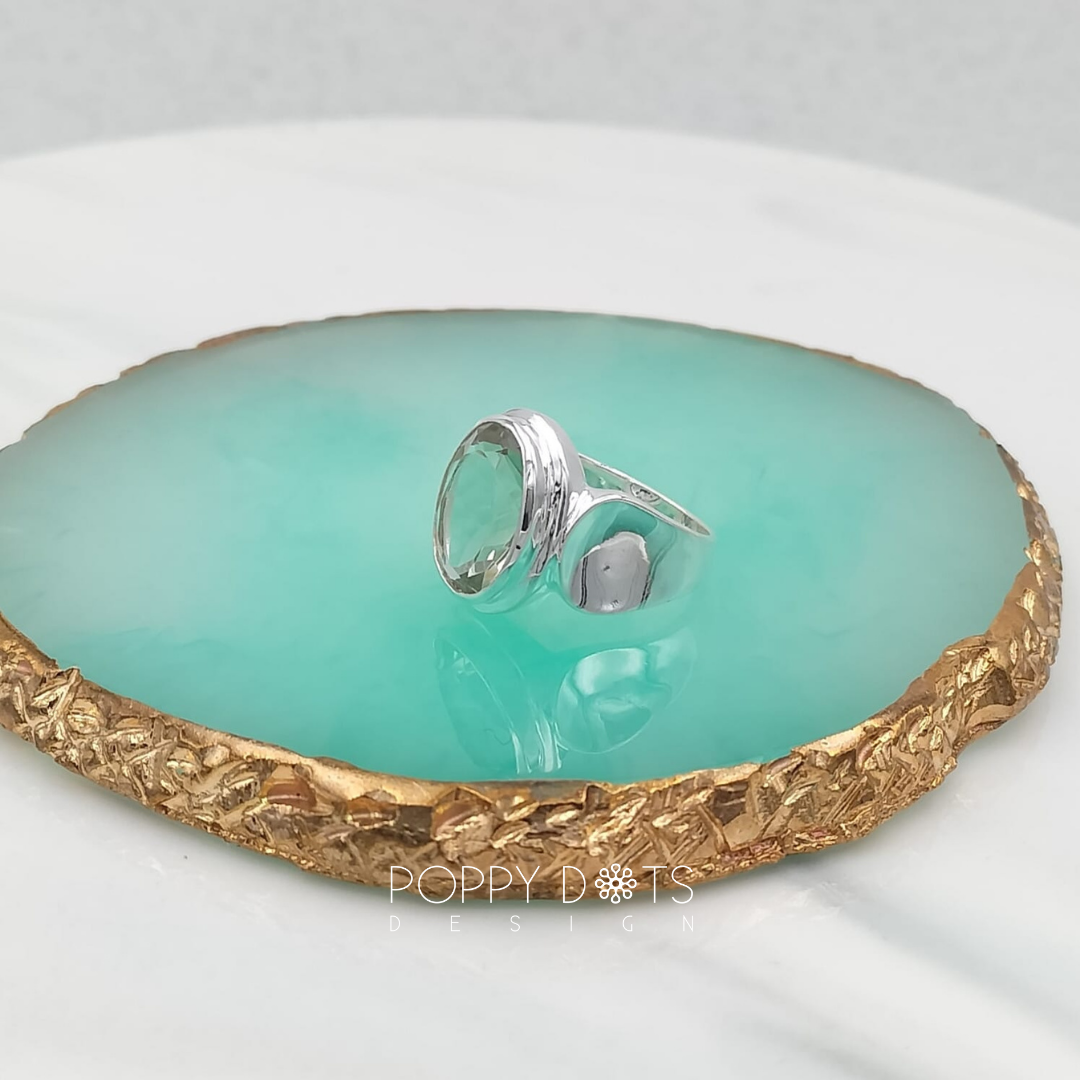 Sterling Silver Green Amethyst Oval Malachite Ring