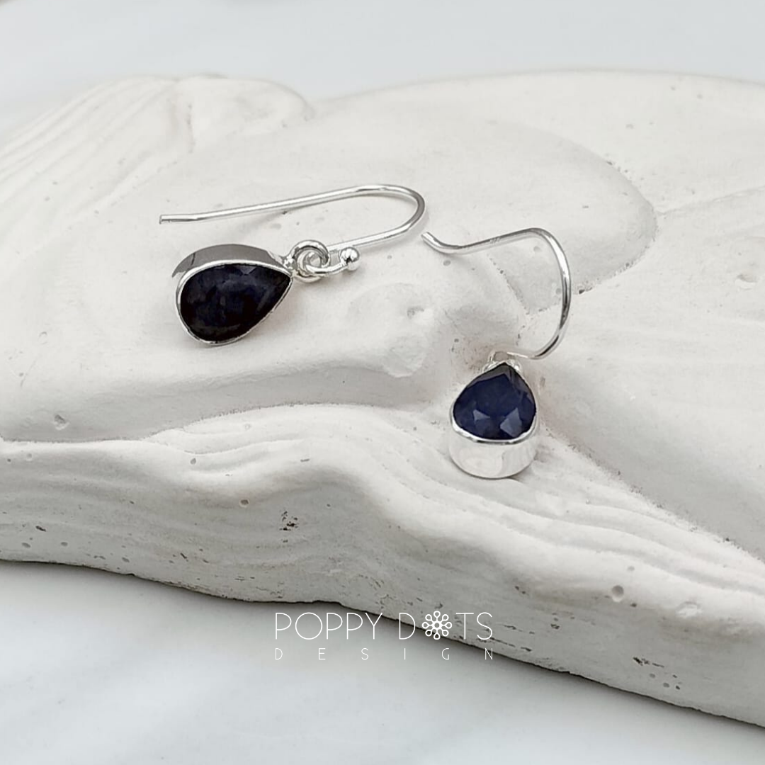 Sterling Silver Teardrop Blue Sapphire Earrings